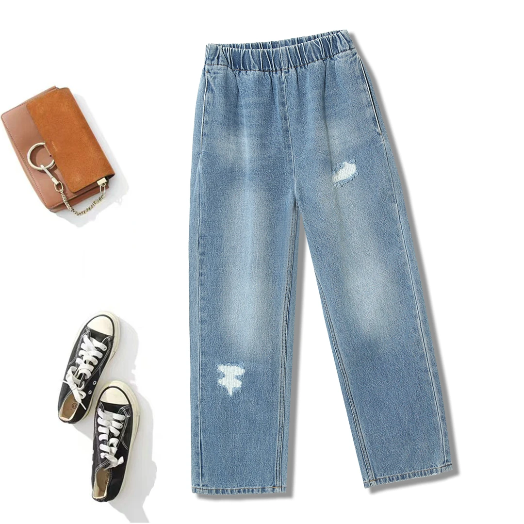 情侣设计感春秋直筒宽松休闲设计感破洞牛仔裤潮流百搭减龄1F412