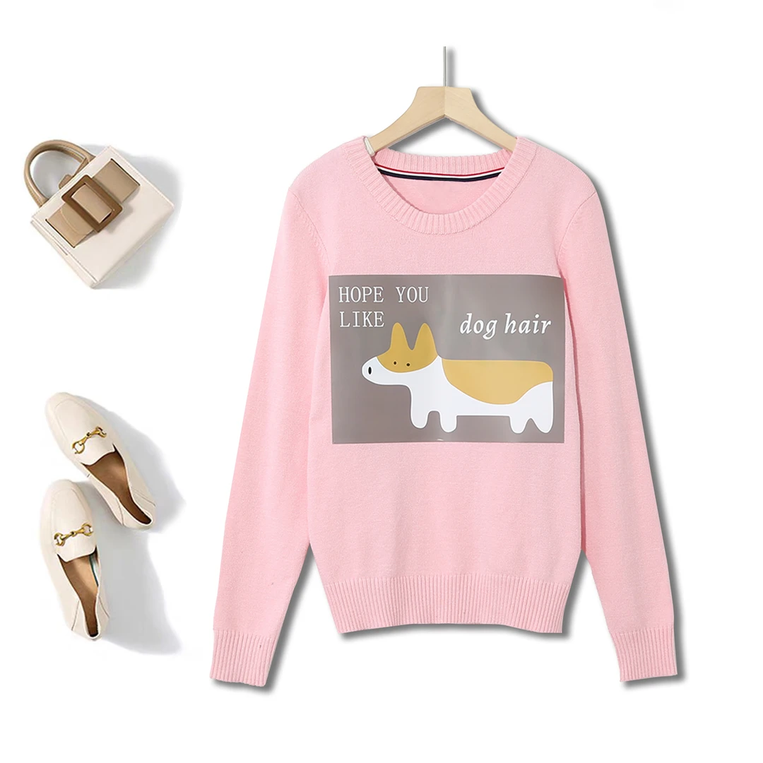 2024女士字母休闲上衣时尚通勤春秋款长袖简约纯色百搭毛衣P-2H22