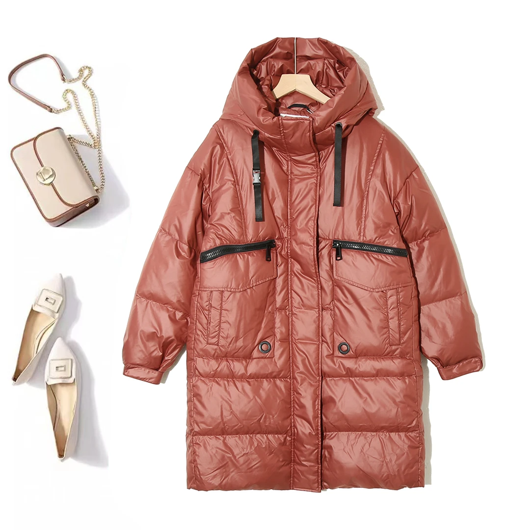 中长款设计感工装风连帽女士冬季高级感百搭潮流棉服外套P-2G162