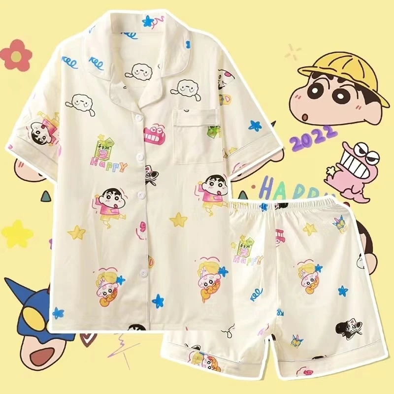 日系卡通宽松情侣睡衣女夏季新款短袖短裤可爱夏天男生家居服外穿