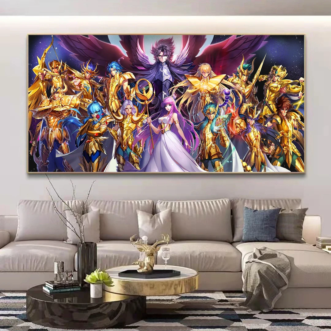 黄金圣斗士客厅背景墙挂画装饰画星矢十二星座动漫全家福卧室处女