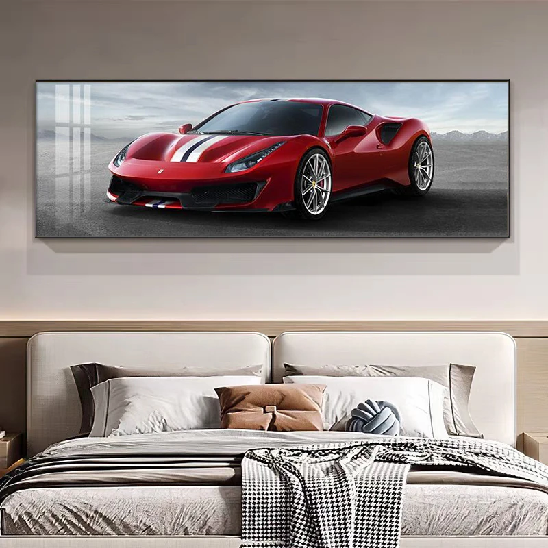 现代法拉利赛车男孩卧室装饰画晶瓷床头汽车挂画客厅背景墙壁画