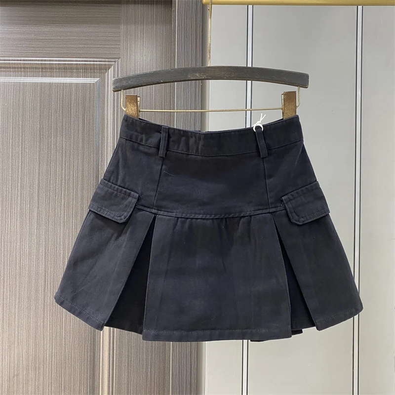 黑色韩版高腰牛仔百褶短裙女2025夏季小众褶皱百搭包臀显瘦A字裙