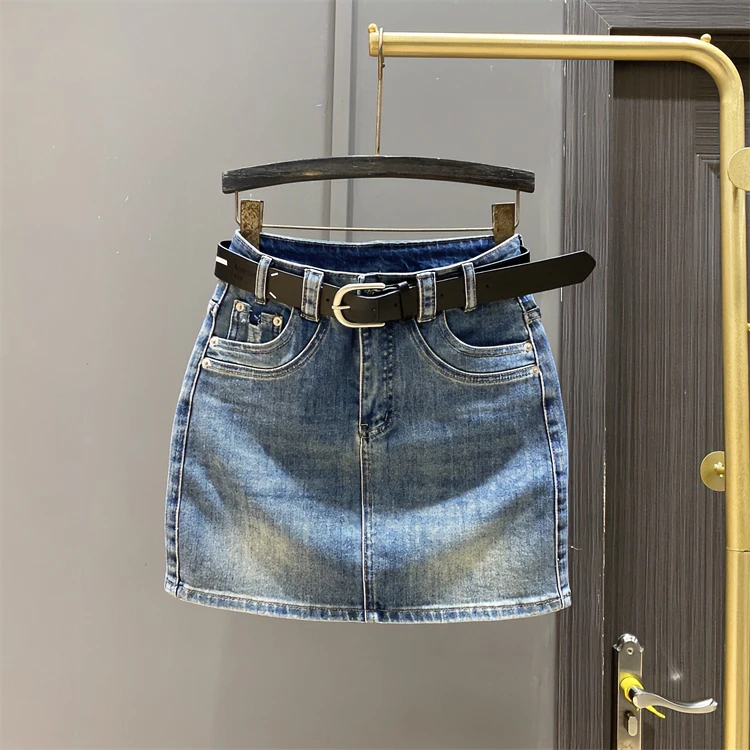 高腰包臀半身裙女显瘦春夏新款遮胯弹力修身防走光内衬a字牛仔裙
