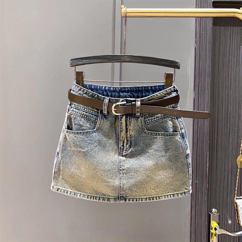 做旧高腰牛仔短裙女防走光夏季2025新款百搭a字包臀裙一步半身裙