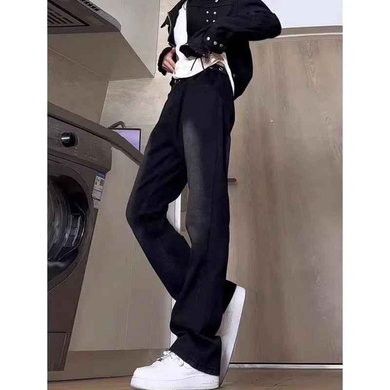 微喇复古牛仔裤vibe高街宽松直筒显瘦黑色潮牌水洗长裤百搭男款