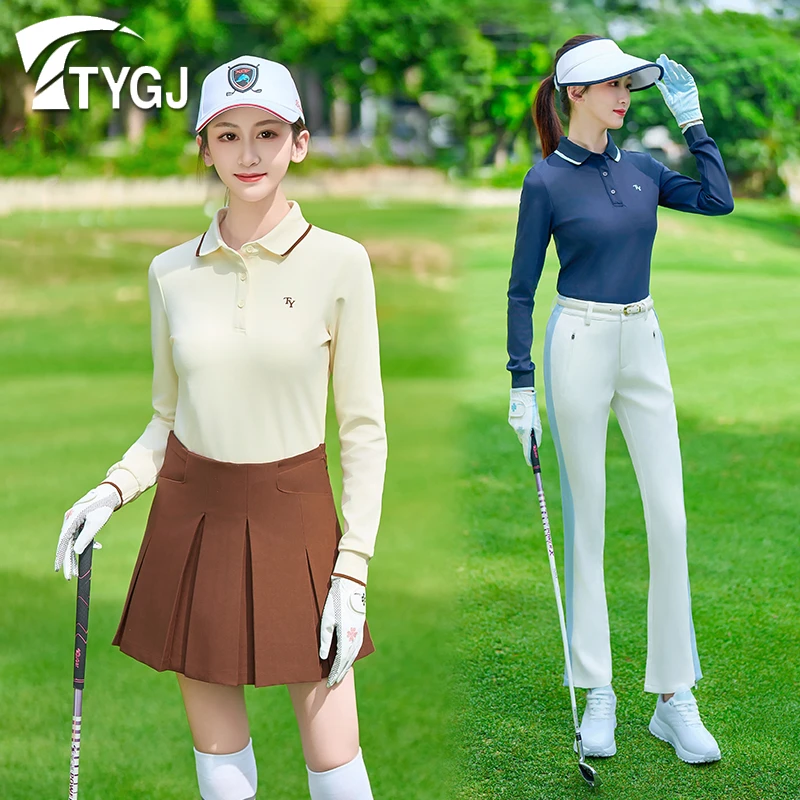高尔夫球服 秋冬女士长袖T恤 加绒保暖运动翻领上衣