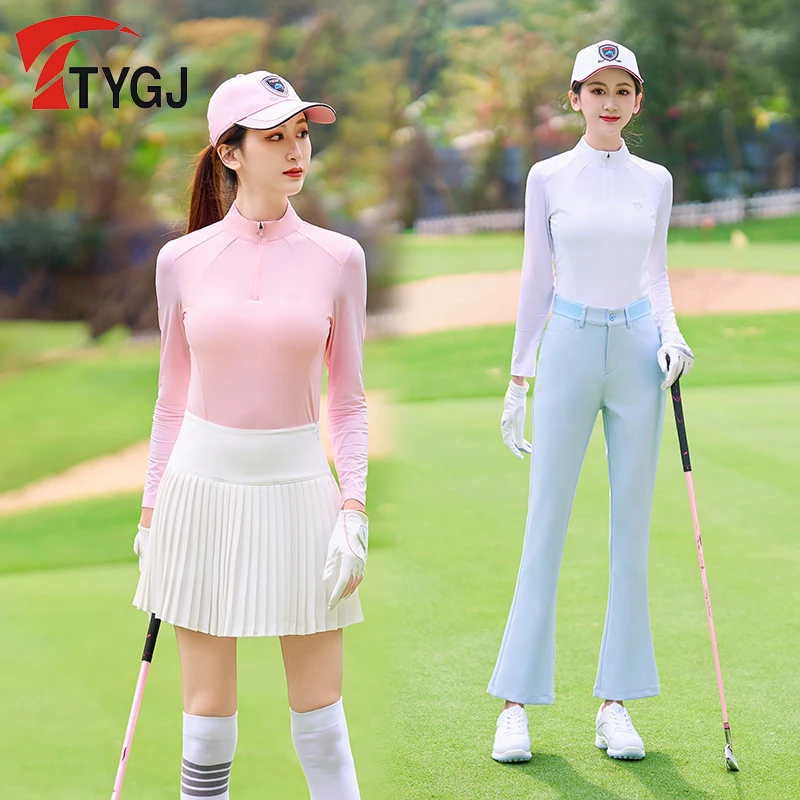 TTYGJ高尔夫服装  女士长袖polo衫 防晒速干球服上衣 白色