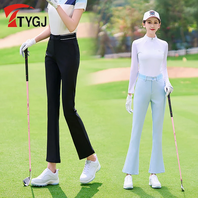 TTYGJ高尔夫裤子 春夏女士球裤 修身显瘦喇叭裤长裤子蓝黑白色