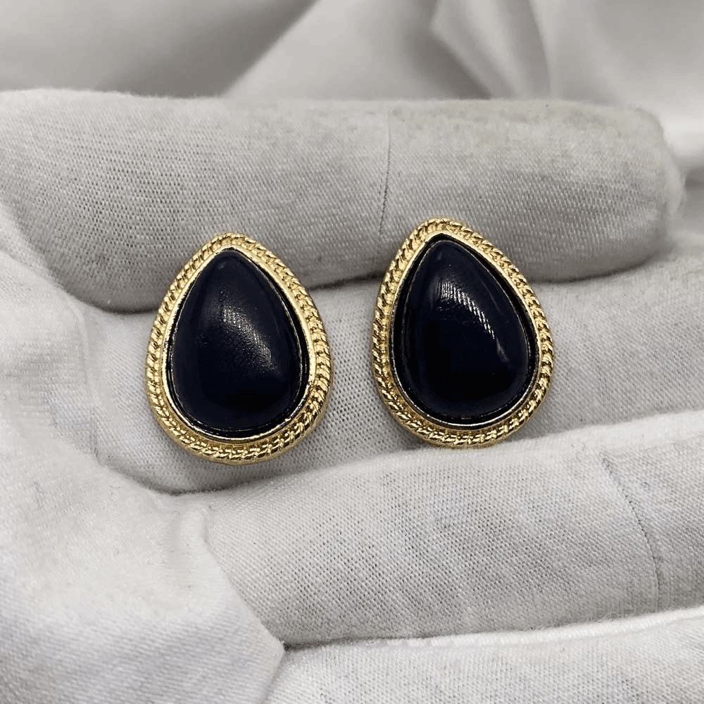 锌合金树脂耳饰 港风精致镶嵌黑色百搭耳钉 简约时尚气质中古耳环