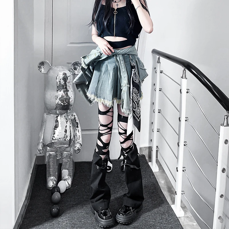 袜套春秋黑色y2k亚文化腿套女过膝破洞绷带渔网袜性感jk丝袜薄款