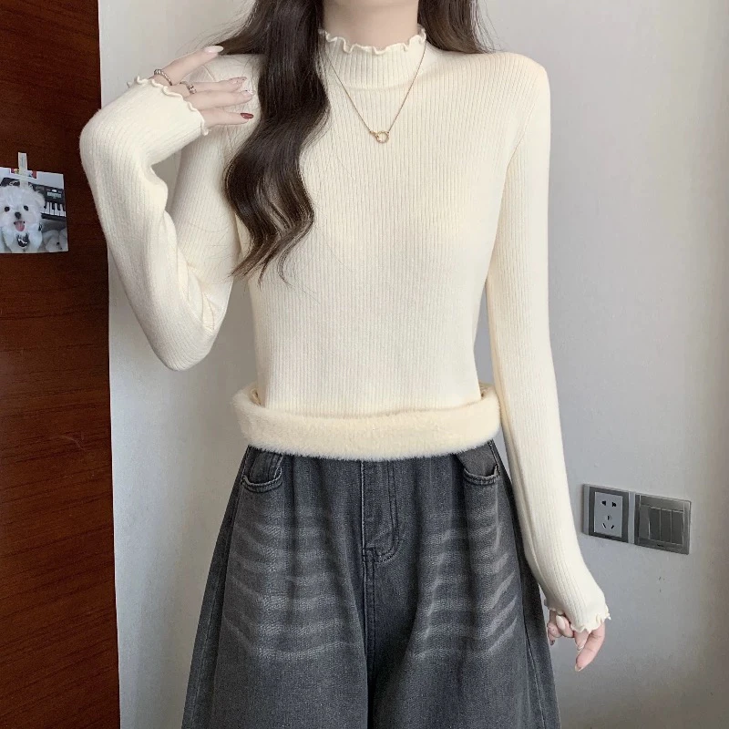 加绒打底衫女秋冬毛衣2024新款加厚内搭冬季半高领上衣