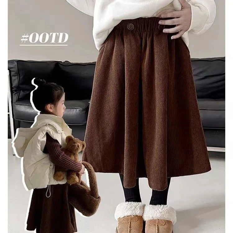 2024时尚女童加绒加厚半身裙2024秋冬装新款保暖裙子学生时尚洋气