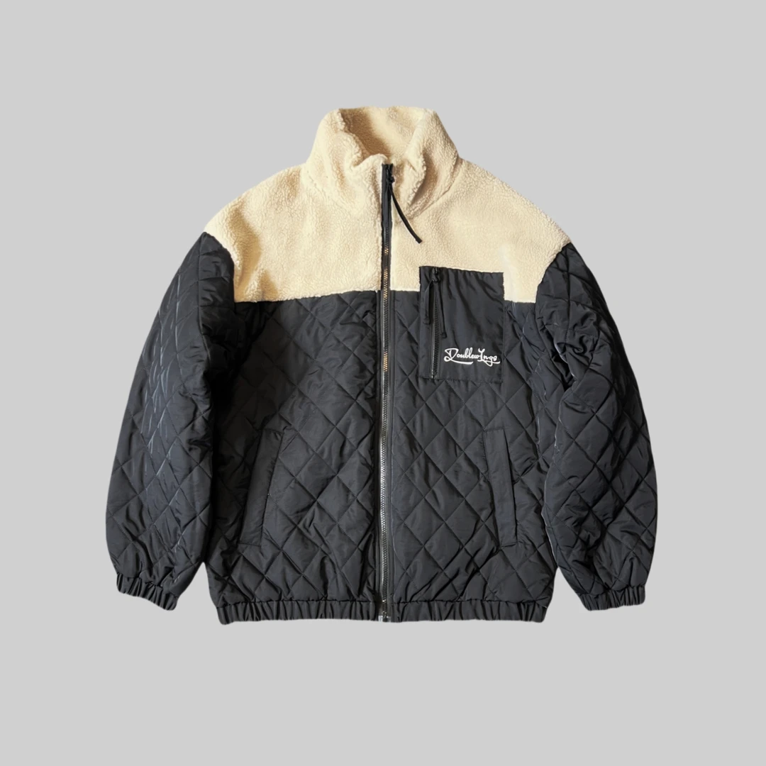 潮牌仿羊羔绒拼接撞色宽松加厚保暖棉服休闲立领冬季时尚棉衣