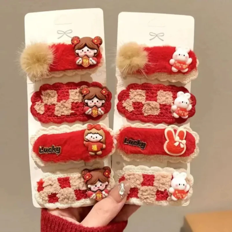 可爱红色发卡毛绒时尚百搭少女精致发饰气质头饰小众显白侧边发夹