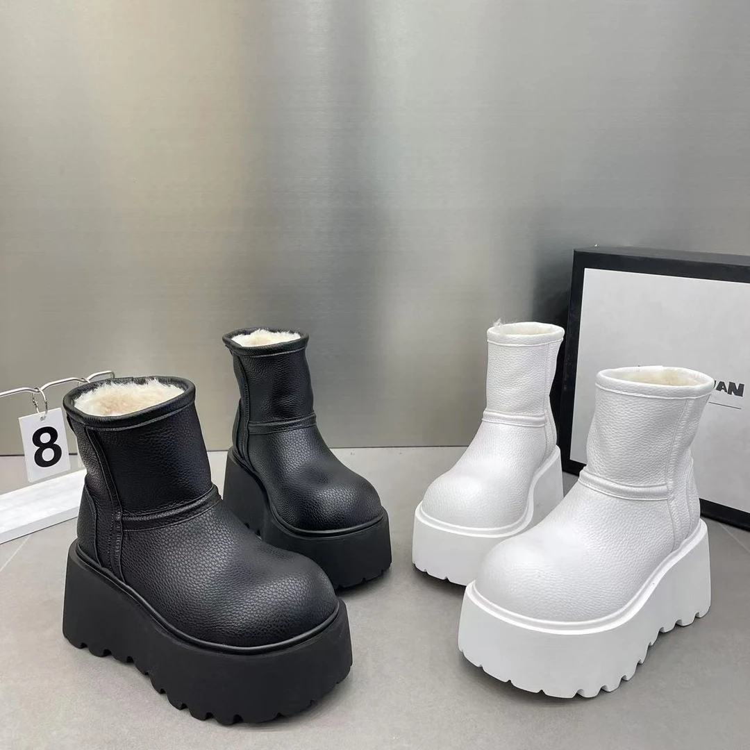 松糕厚底雪地靴女2024冬季新款小个子增高加绒加厚保暖大棉鞋短靴