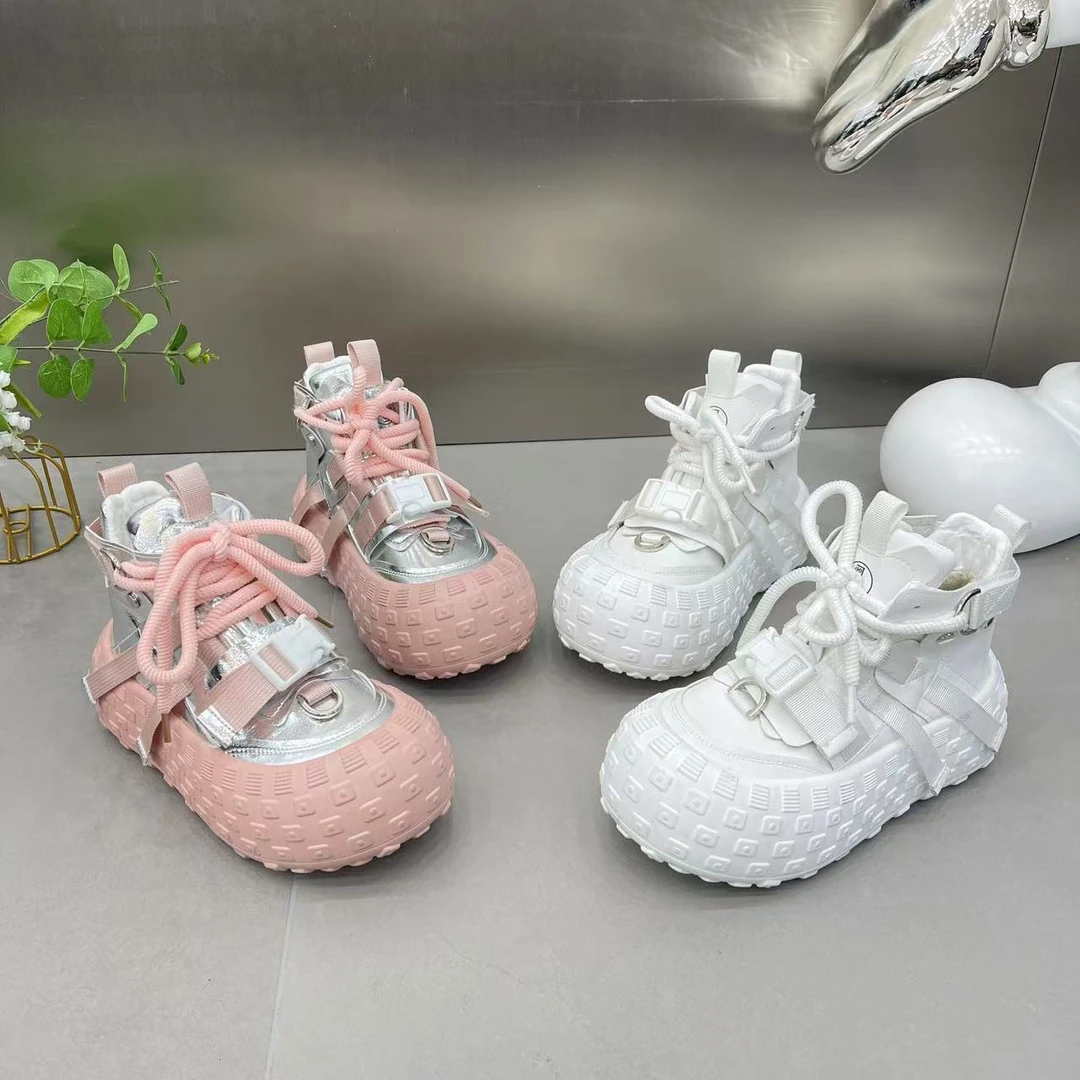 拼色厚底高帮鞋休闲保暖短筒棉鞋百搭时尚鞋松糕底2024冬季新款浩