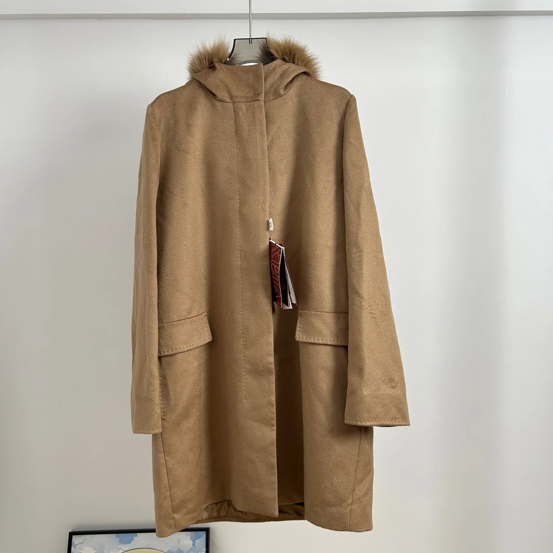 Maxmara/红标系列毛领驼色羊绒大衣外套 38码 全新带吊 GM001574