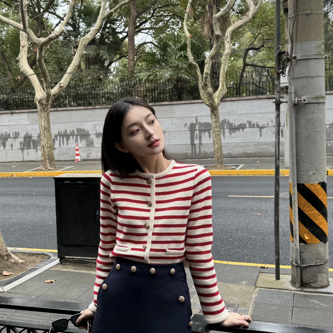 Celine/赛琳/红色条纹 金扣外套 M码 99新 GM000054