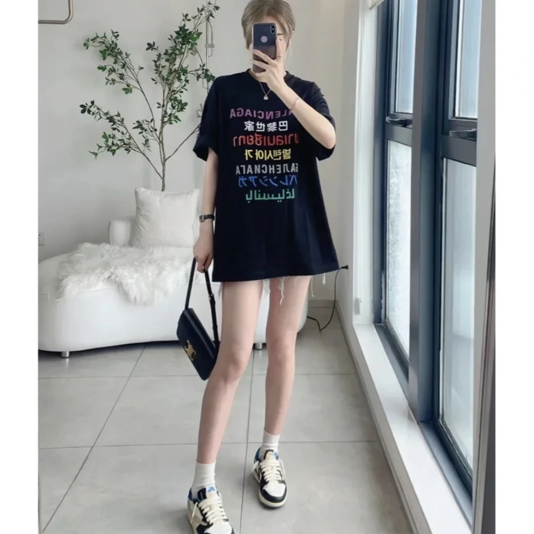 Balenciaga/巴黎世家/黑色多国语言印花短袖 XS 95新 GM000538