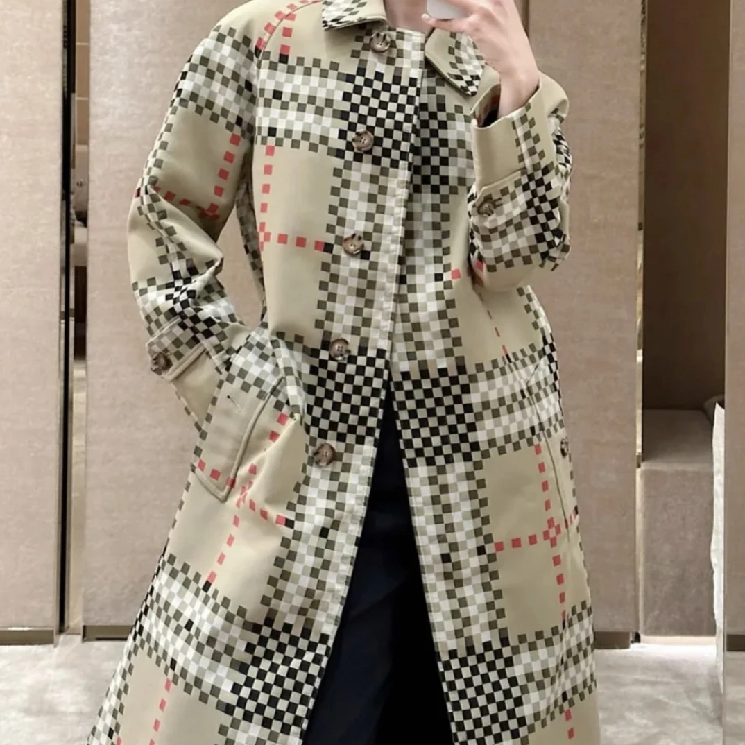 博柏利 Burberry SS23格纹单排扣中长大衣 UK4 全新带吊 GM000518
