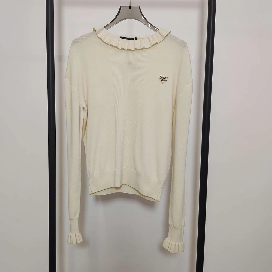 Louis Vuitton/路易威登/白色花边打底羊绒毛衣 GM001039