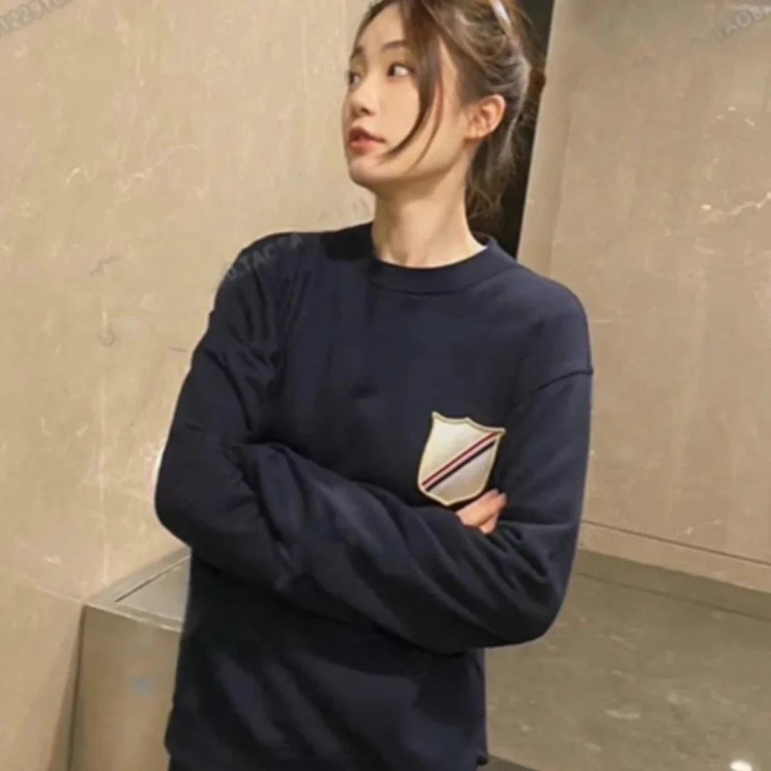 Thom Browne/汤姆布朗/藏蓝色徽章长袖卫衣 3码 95新 GM000688