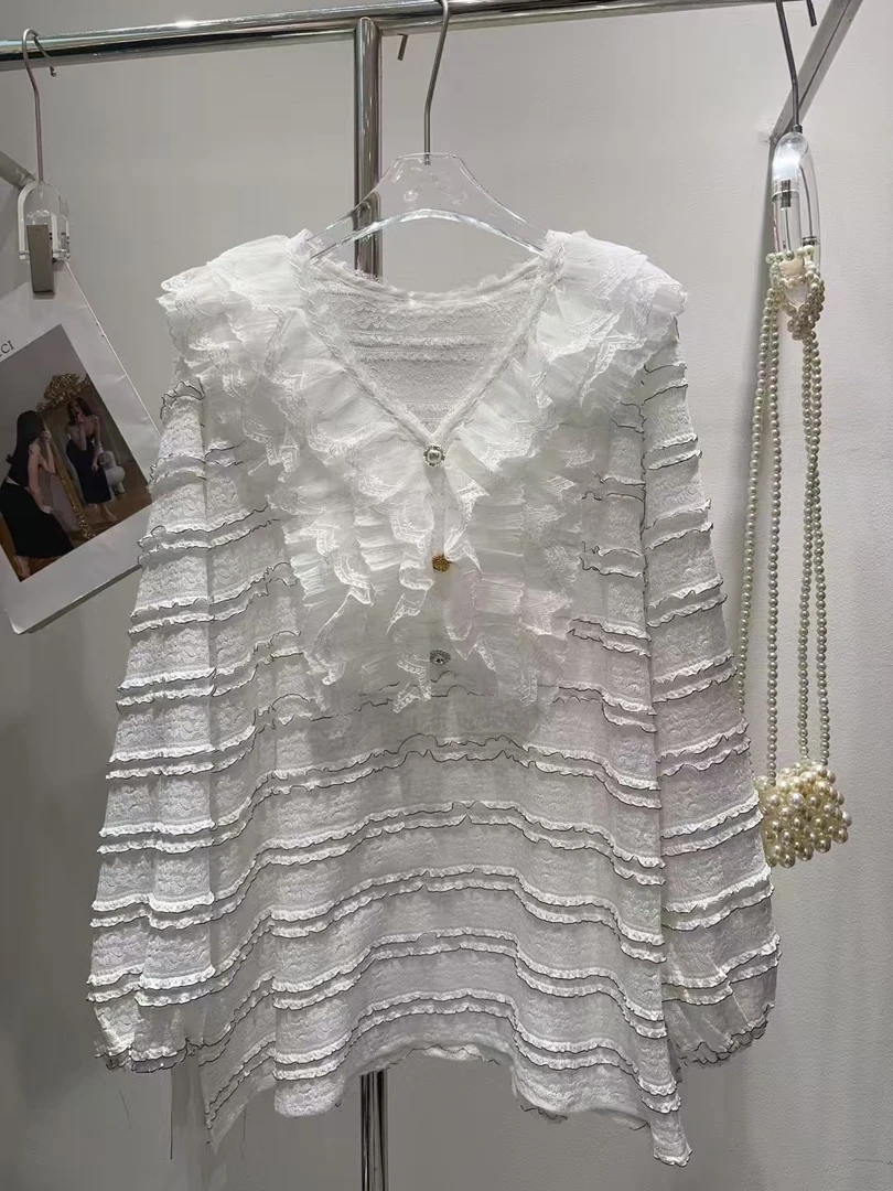 刘媛媛潮牌 实拍湘新款甜美花边薄百搭宽松时尚上衣