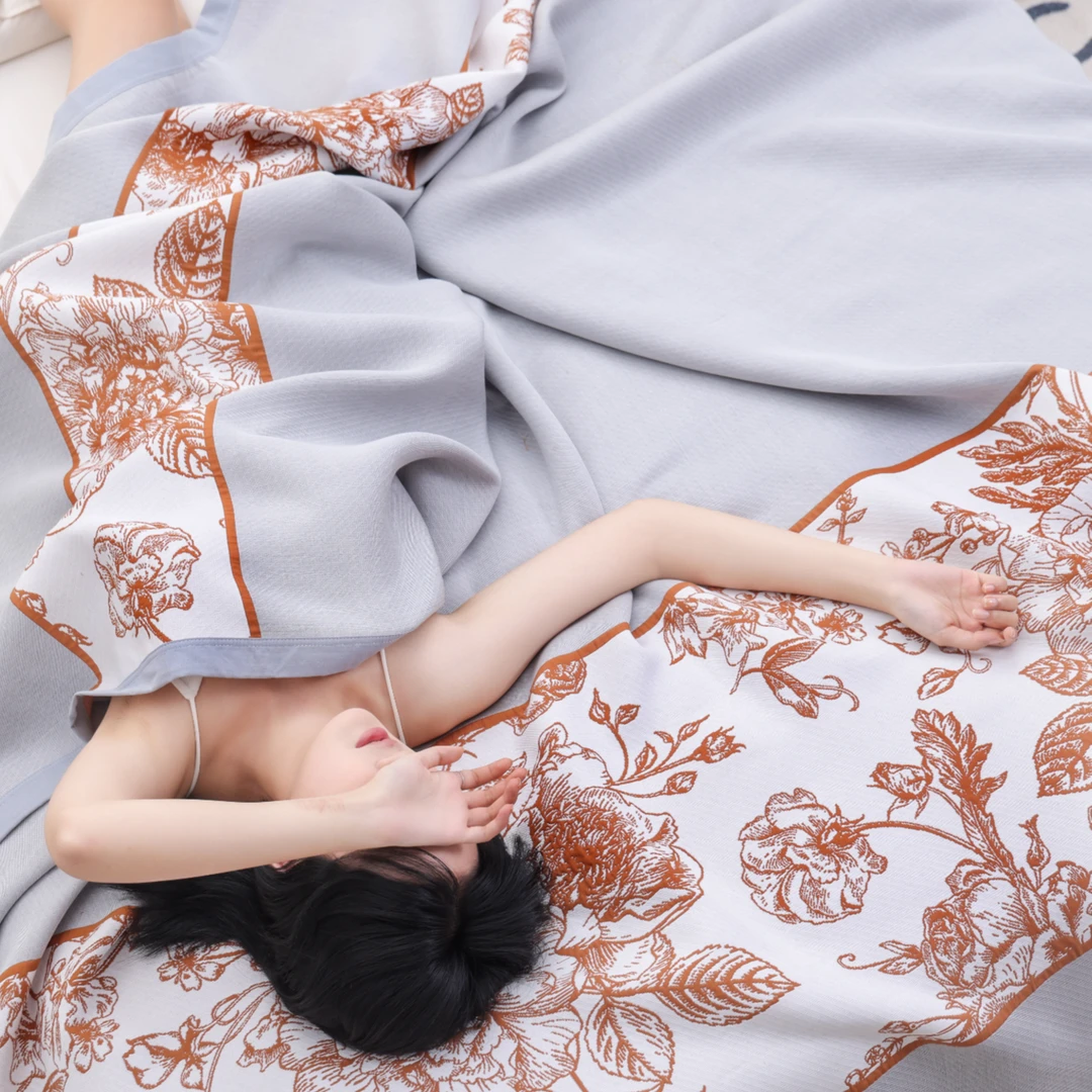 【陌上花开】240*250cm高端天丝纱布床盖 多功能毯四季可用