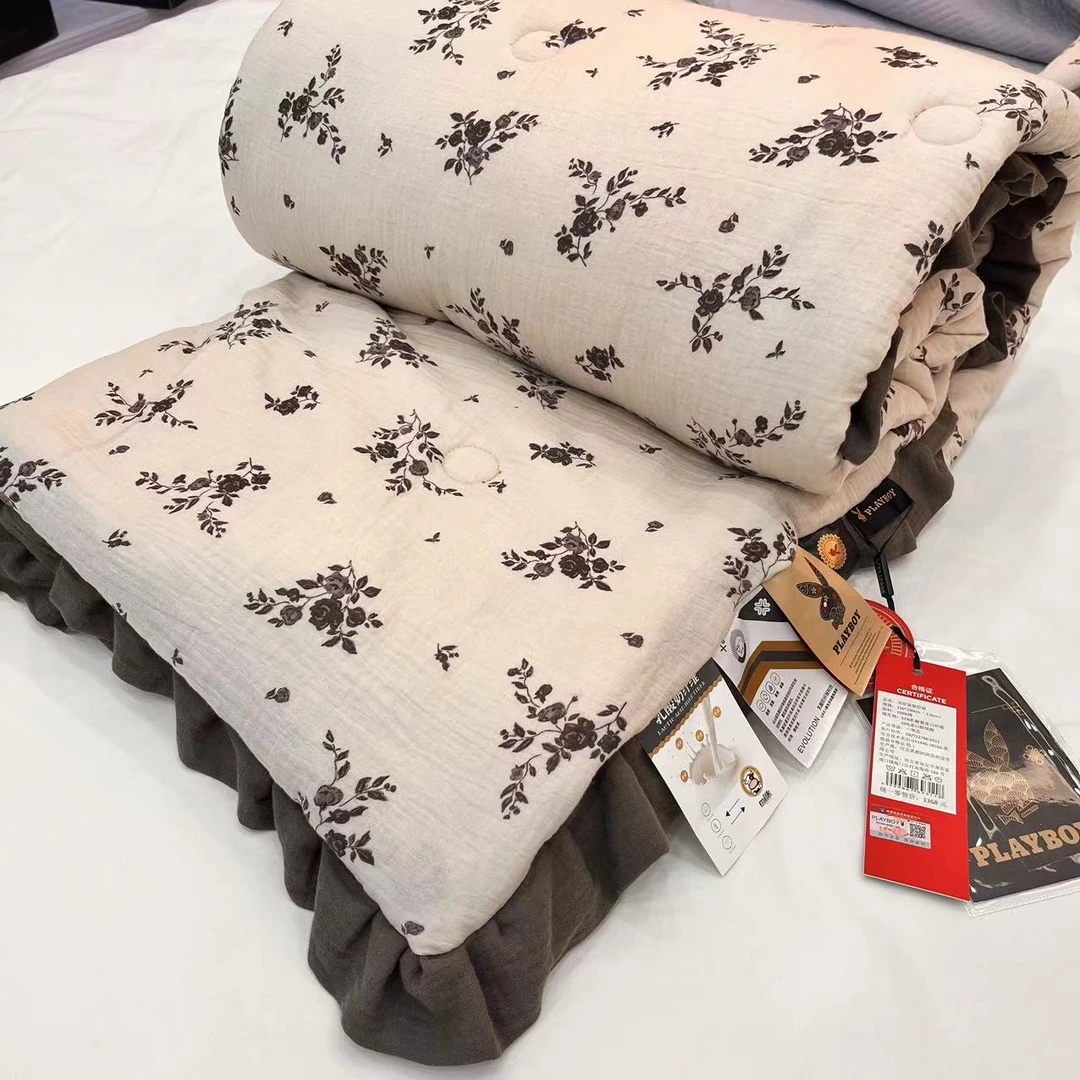 【小玫瑰】150*200cm全棉高定贡缎提花双层纱酥绒棉冬被约1.75kg