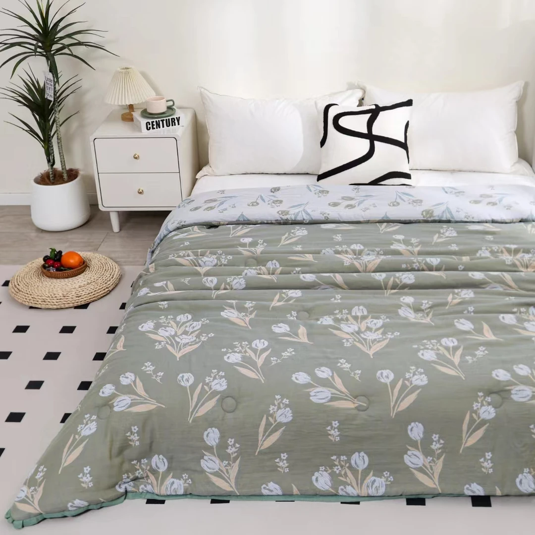 【郁金香】全棉高定贡缎提花双层纱酥绒棉成人双面冬被约2.6kg