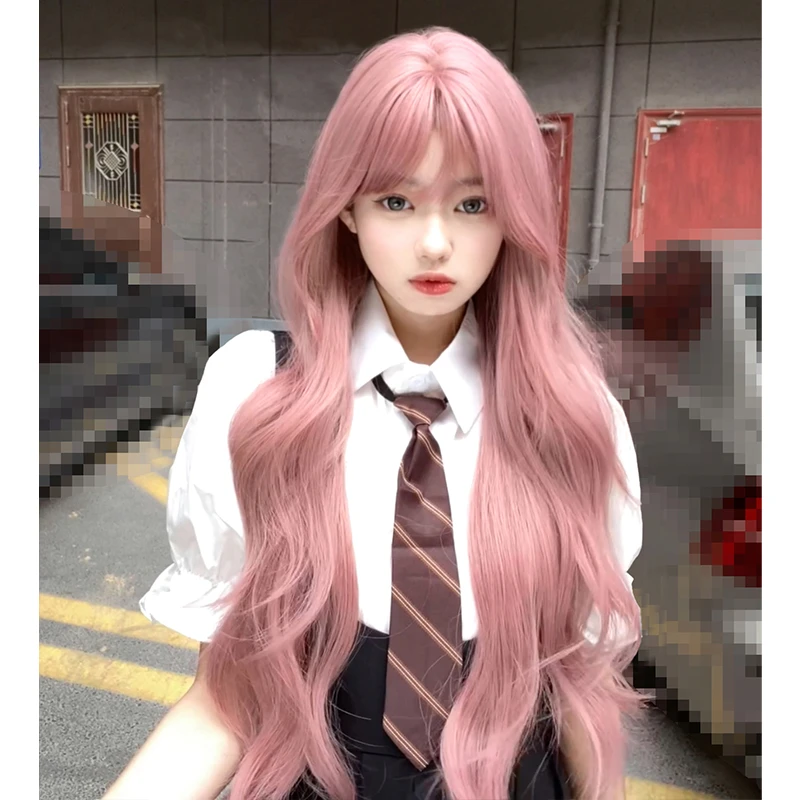 束朵气质假发女网红卷发粉色jk日常逼真修脸lolita自然气质全头套