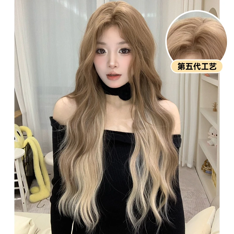 束朵假发女手钩前蕾丝中分长卷发均码lolita修脸网红jk全头套
