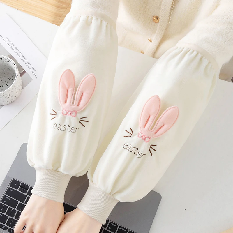 秋冬天可爱卡通长款绒布防污袖套成人学生保暖耐脏套袖干活护袖女