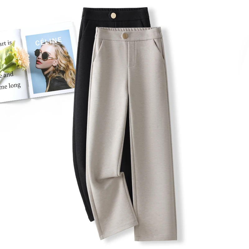 女款休闲舒适直筒裤高腰显瘦长裤透气百搭软糯弹力阔腿裤