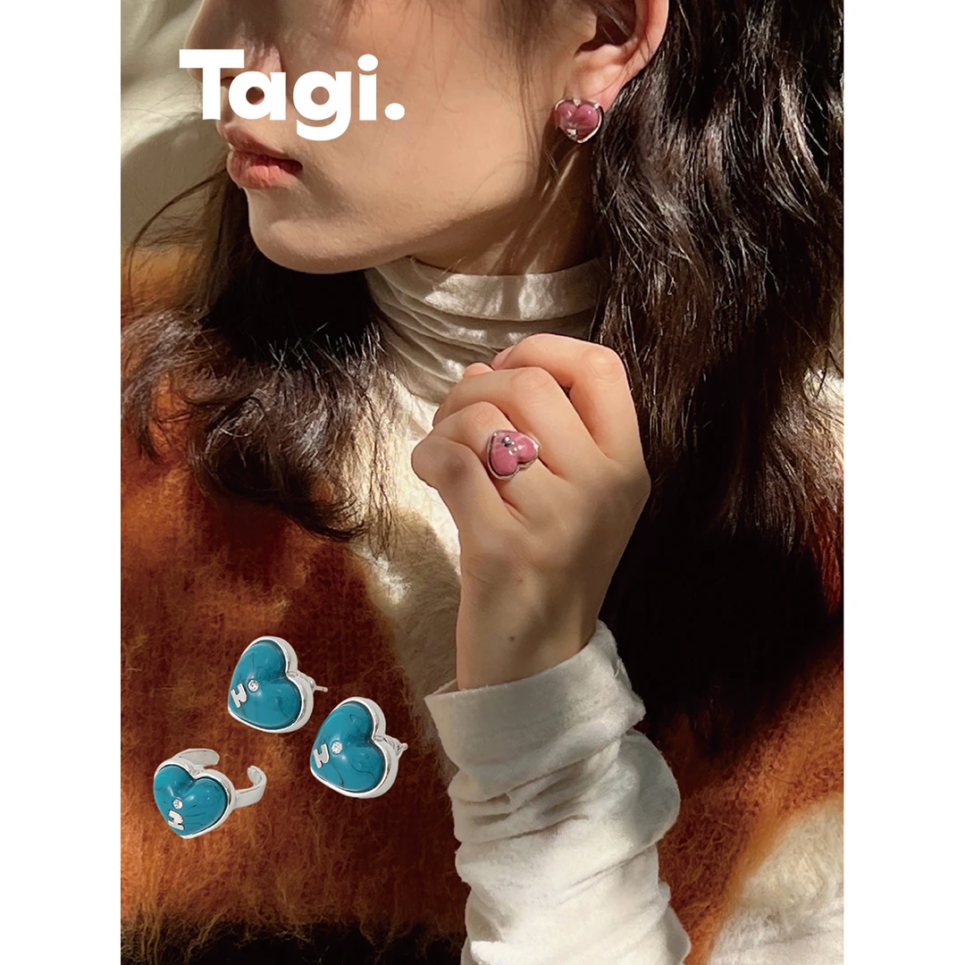 铜合金亚克力戒指 Tagi.《i》想象鼓鼓爱心亚克力树脂开口戒指
