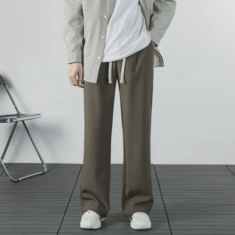 春秋季休闲裤男生直筒宽松潮牌美式高街百搭系绳西装长裤微喇叭裤