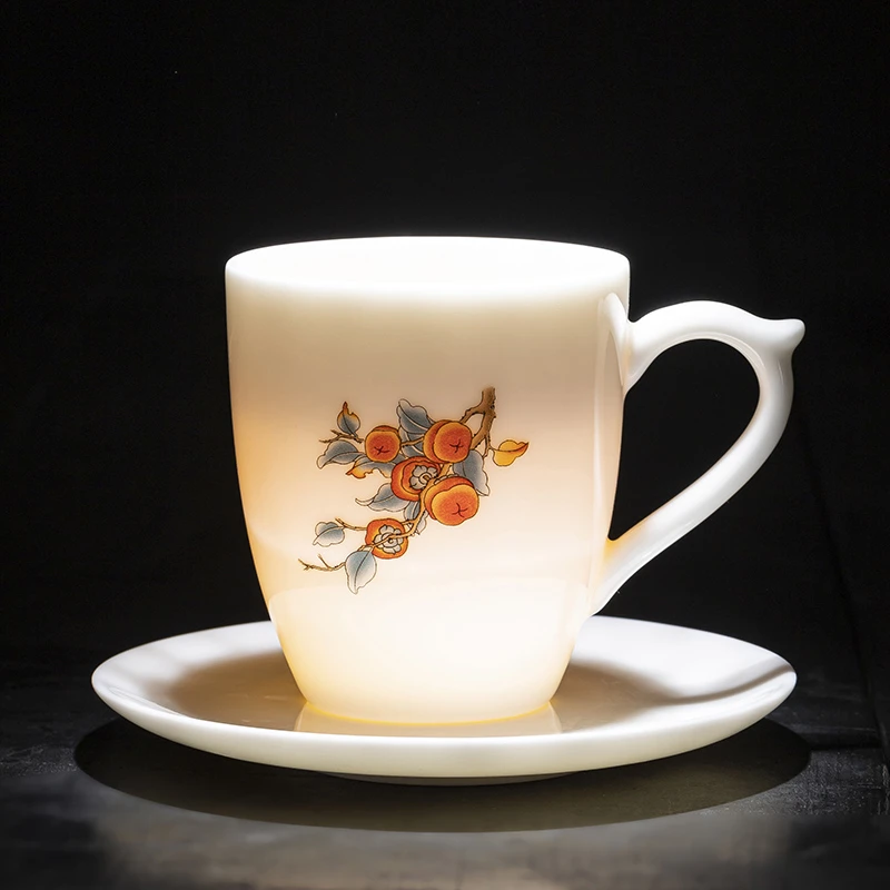 茶杯200ml带把防烫功夫品茗杯大容量德化白瓷陶瓷泡茶杯办公室