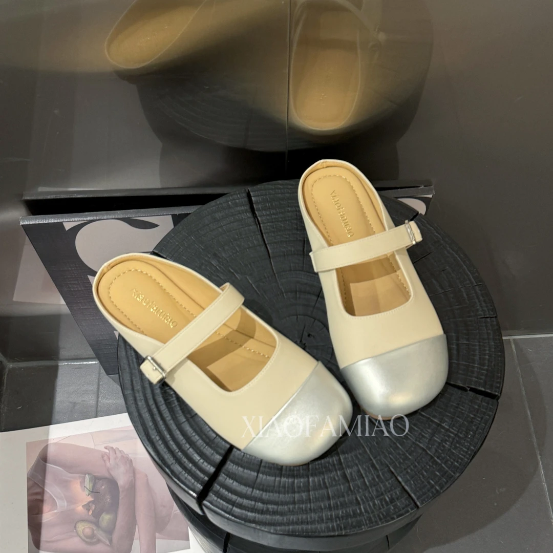 小发喵森系复古平底玛丽珍小香风包头拖