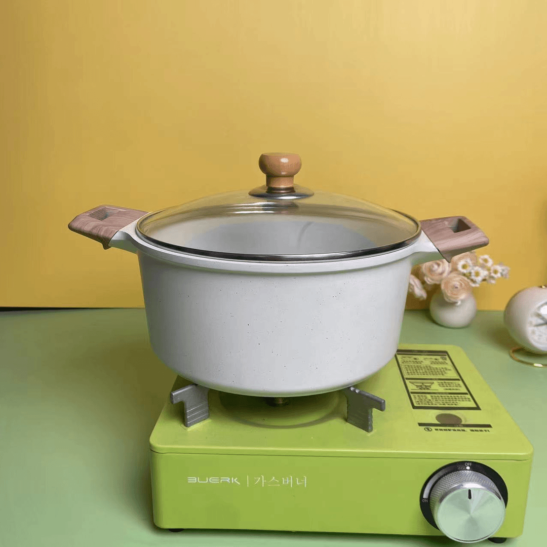 24cm煮面煮汤白色带双耳木纹把手汤锅（瑕疵，介意勿拍）