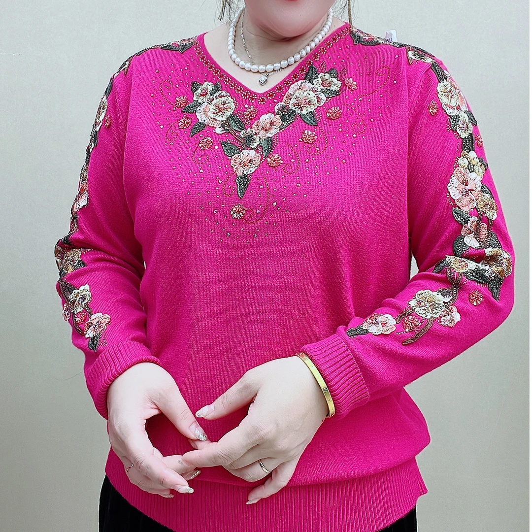 百搭时尚经典高端气质洋气妈妈装显瘦大码优雅女士针织衫17A8306