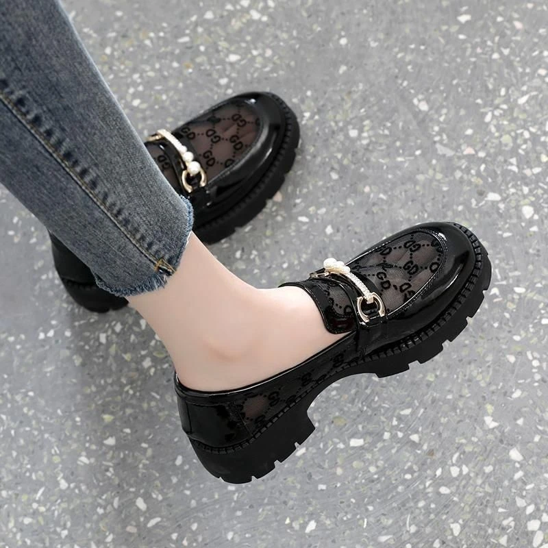 品牌断码2025新款镂空透气网纱乐福鞋女夏季薄款休闲鞋子软皮凉鞋