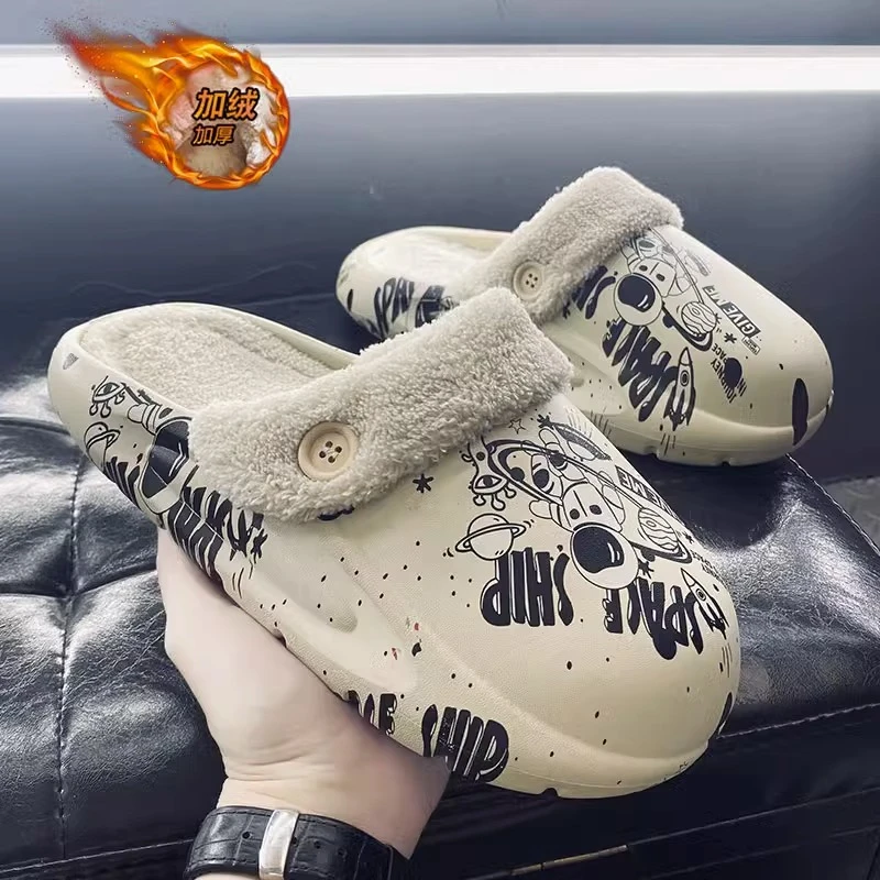 棉拖鞋男款冬季加绒加厚保暖情侣居家室内可外穿男防水大尺码棉鞋
