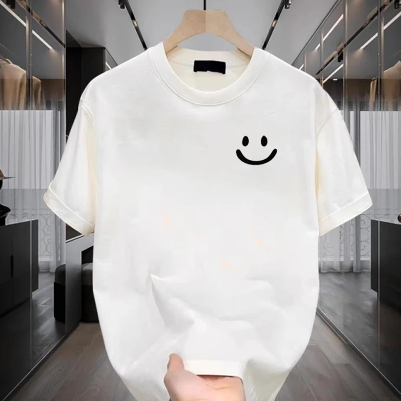 仓石一树夏季新款t恤男士ins潮牌2025新款笑脸印花白色半袖短袖潮