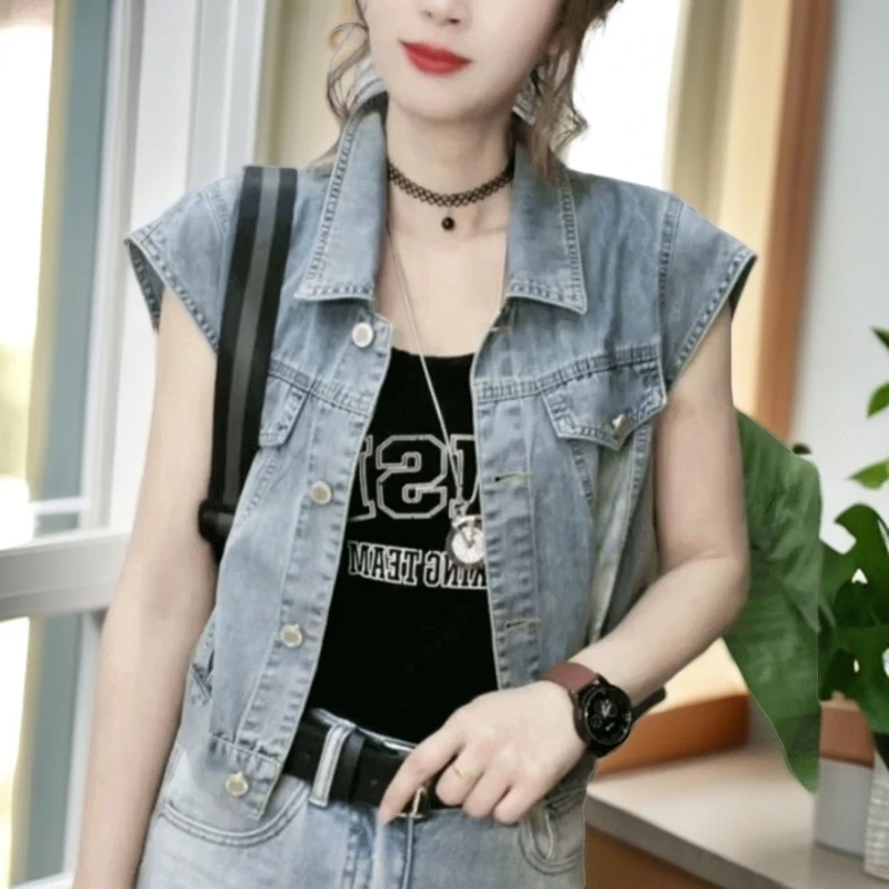 牛仔马甲女外穿时尚显瘦网红潮流短款飞袖外套小个子百搭上衣