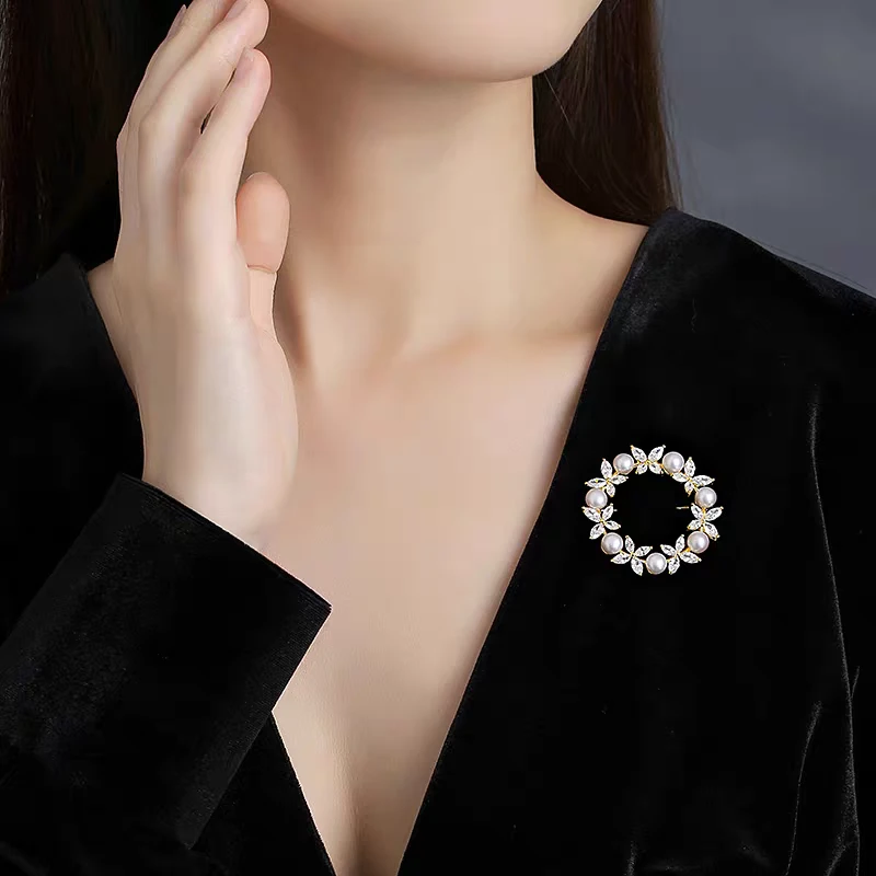 正宗纯天然淡水珍珠气质轻奢高档时尚百搭简约金色韩版珍珠胸针