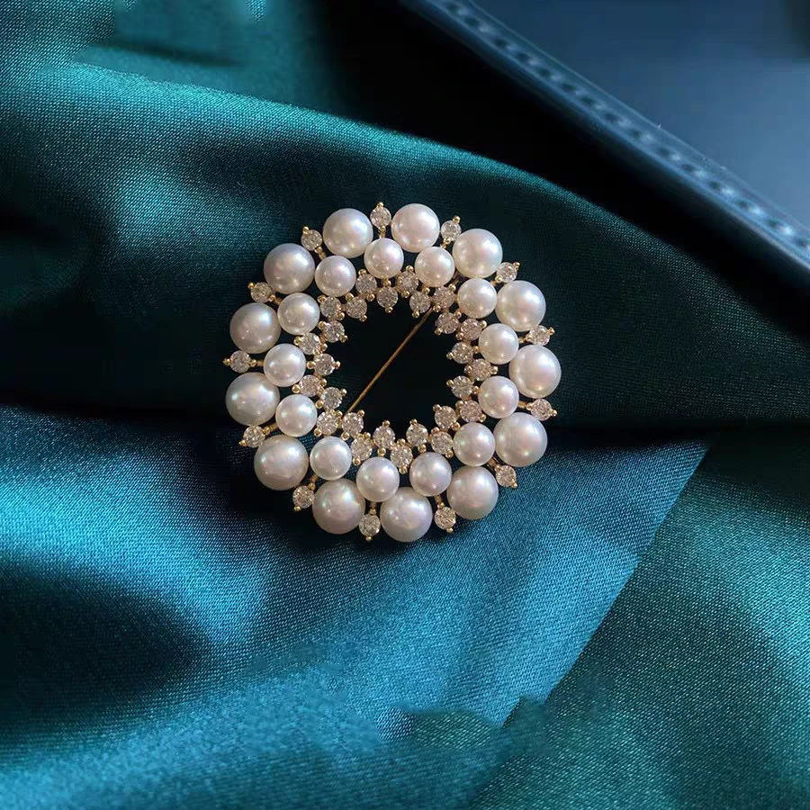 正宗纯天然淡水珍珠小香风气质轻奢时尚百搭金色精致镶钻珍珠胸针