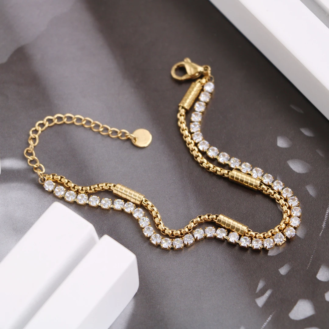 爱喜达 钛钢手链  新款高级感时尚韩版方块重工轻奢风双层手链