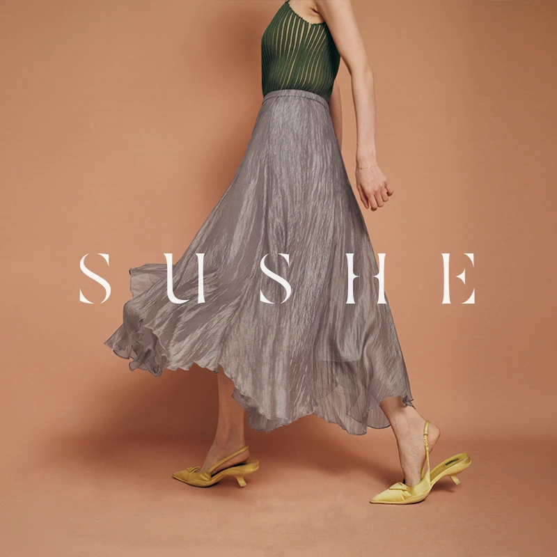 束皙SUSHE摇曳生姿清透薄纱多片式大裙摆A字半身裙女莫奈花园风