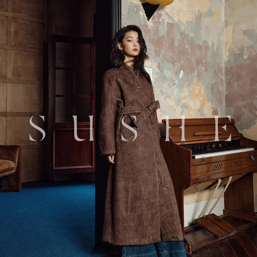 束皙SUSHE老钱风静奢宽松长毛绒感羊毛腰带慵懒感热力感气质春
